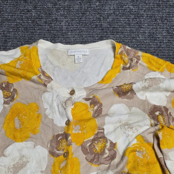 Charter Club Floral Button Front Cardigan Women's Size XL Yellow Long Sleeve - Picture 5 of 7